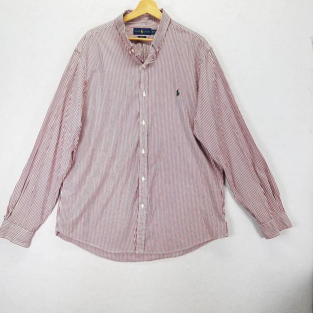 Ralph Lauren Shirt Mens XXL Slim Fit Long Sleeve Red White Striped Button Down